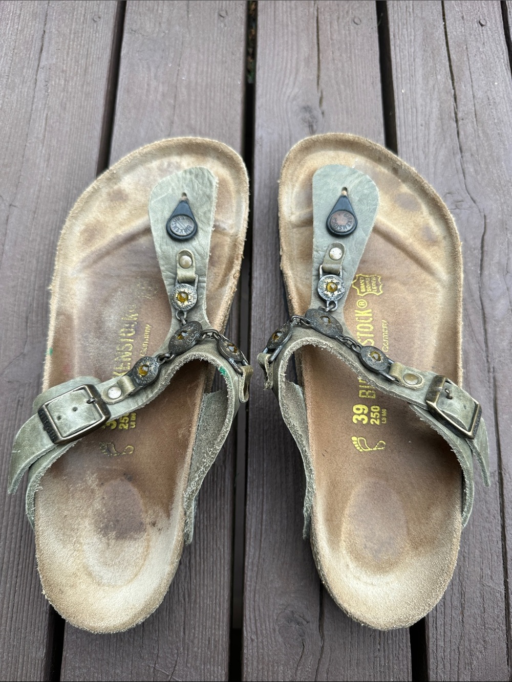 Birkenstock Olive/Tan T-Strap Sandals